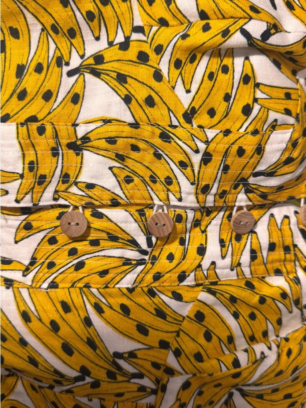 FARM Rio Linen Button-Front Yellow White Spotted Bananas mini dress M - Picture 5 of 5